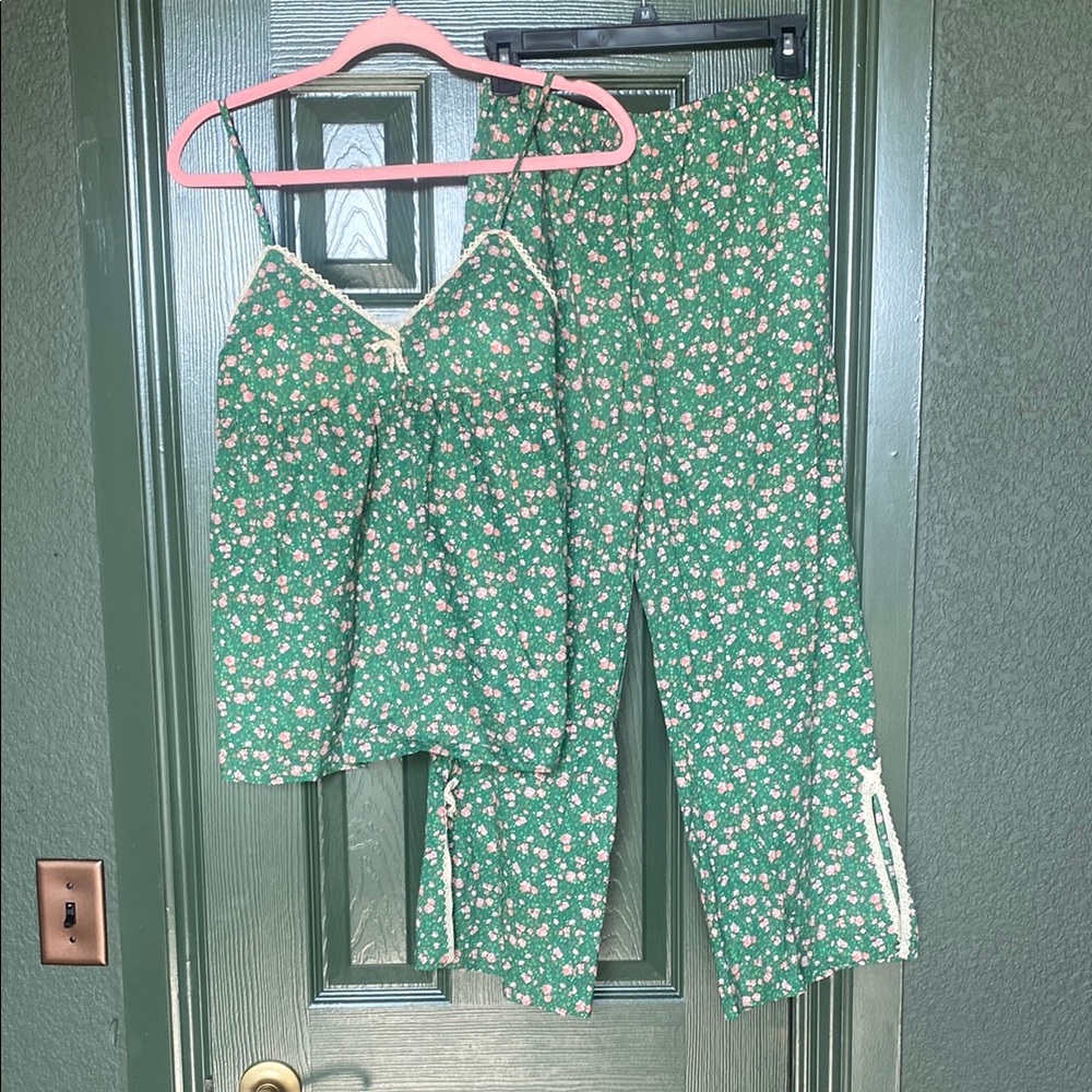 Adorable green and pink floral pajama set